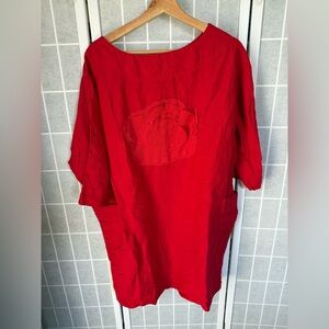 Parno Oversized 3/4 Sleeve dress or Tunic top, red, Medium.